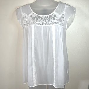 'Clementine' White Lace Inset Chiffon Babydoll Blouse by Jessica Simpson - Sz XS